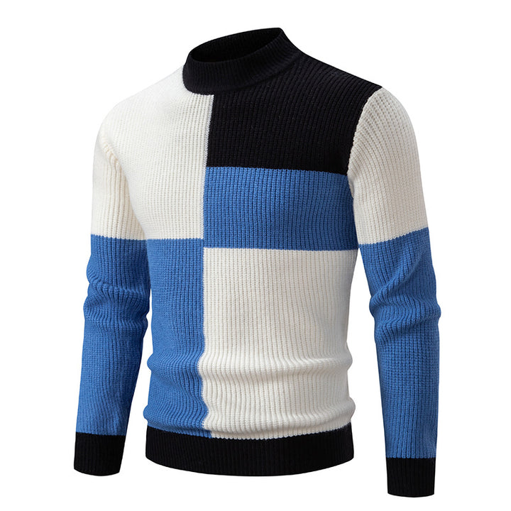 Herren Grobstrick-Pullover mit Stehkragen und kontrastierendem Blockstreifenmuster Echo Archiv