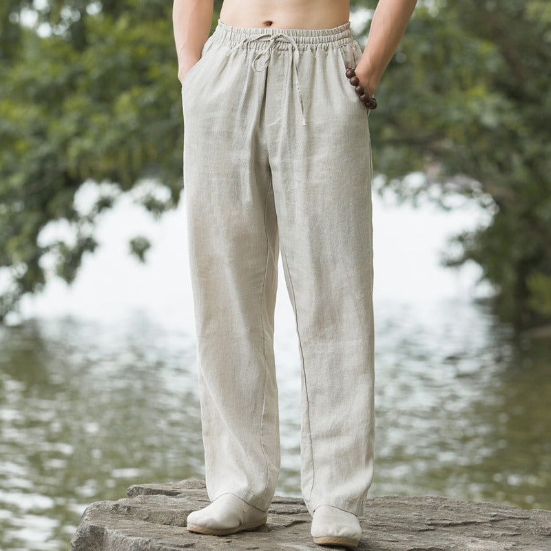 Herren lässige Leinenhose mit elastischem Bund und praktischen Seitentaschen Echoarchiv