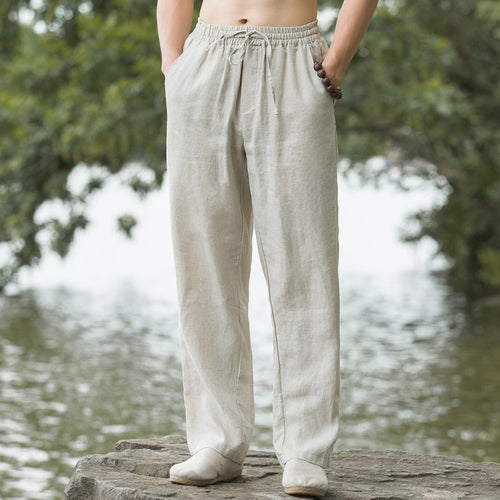 Herren lässige Leinenhose mit elastischem Bund und praktischen Seitentaschen Echoarchiv