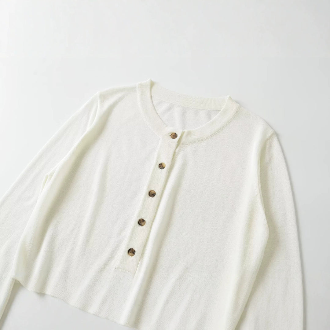 Damen Leichter Feinstrick‑Henley mit Knopfleiste, Rundhals und elastischem Rippbündchen Echo Archiv