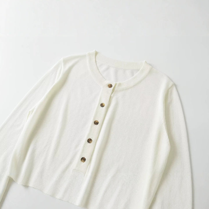 Damen Leichter Feinstrick‑Henley mit Knopfleiste, Rundhals und elastischem Rippbündchen Echo Archiv