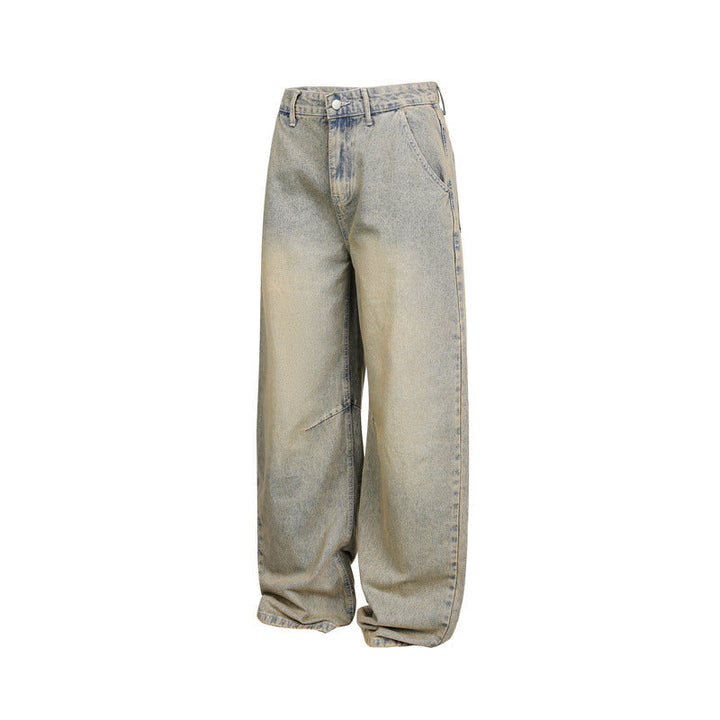 Damen Weite High‑Waist Baggy-Jeans mit Used-Waschung und Knie-Paneelen Echoarchiv