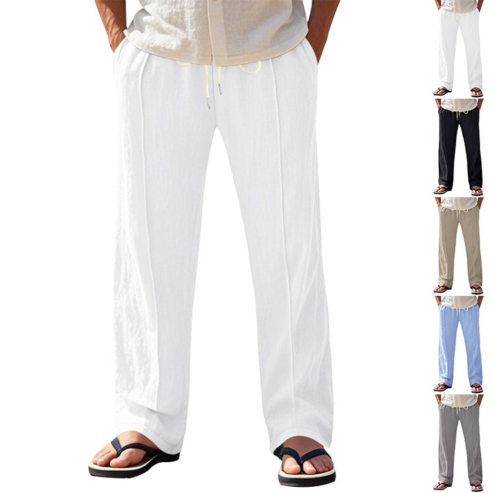 Herren nan relaxed-fit Sommer-Leinenhose mit Bügelfalte elastischem Tunnelzug und Seitentaschen Echo Archiv