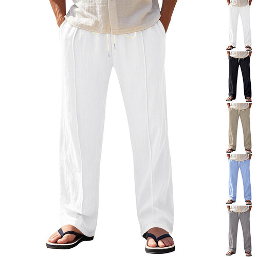 Herren nan relaxed-fit Sommer-Leinenhose mit Bügelfalte elastischem Tunnelzug und Seitentaschen Echo Archiv