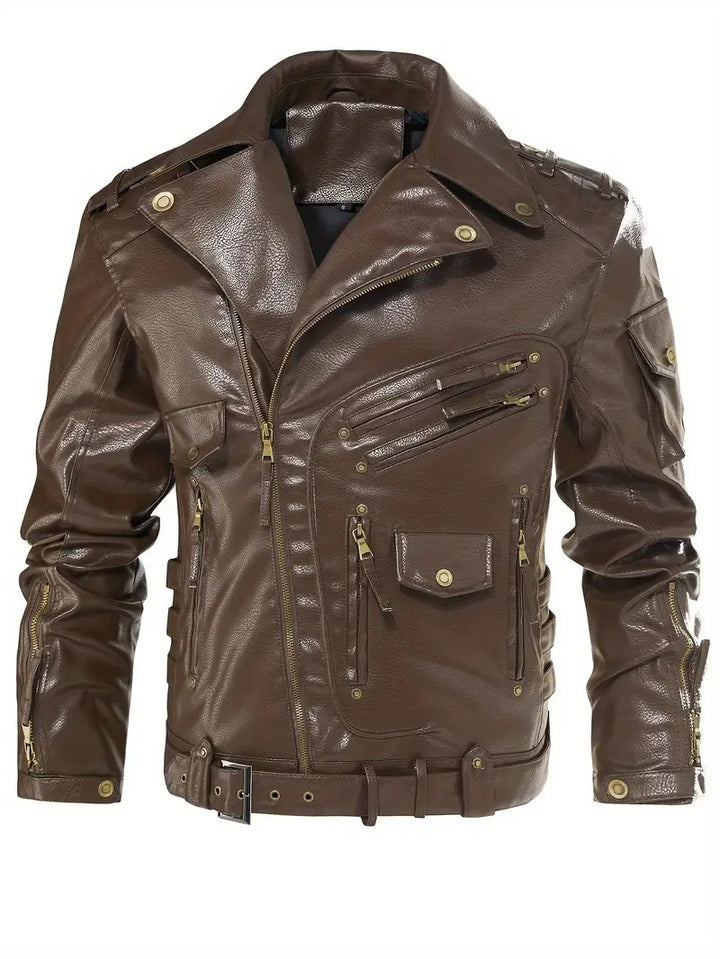 Herren stylische Bikerjacke mit mehreren Reißverschlusstaschen und Gürteldetail Echoarchiv