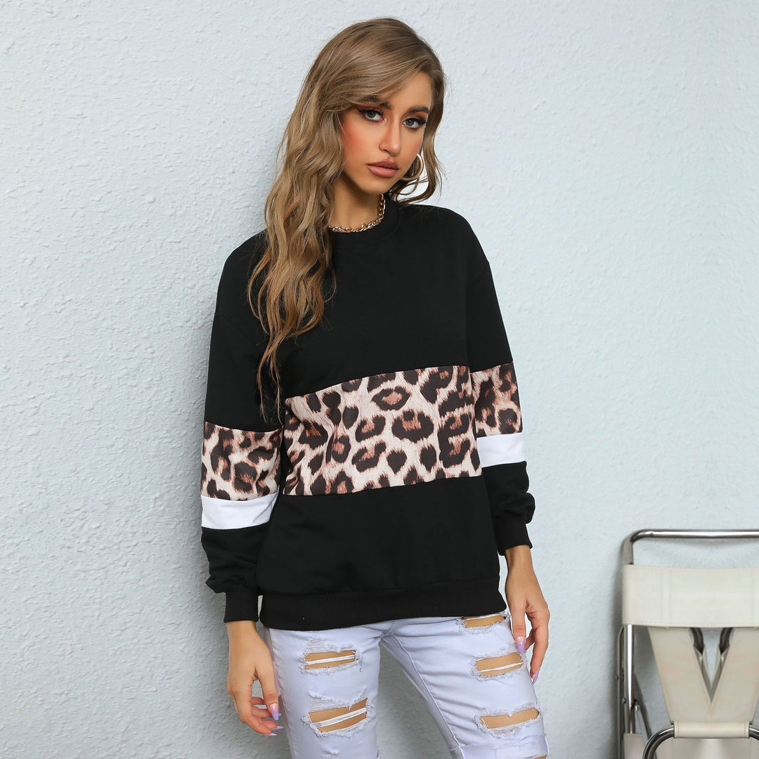 Damen Oversize-Sweatshirt mit Leo-Blockstreifen und geripptem Saum Echoarchiv