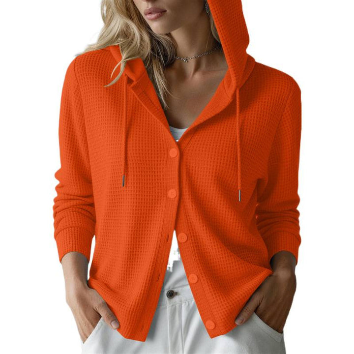 Damen Kapuzen-Strickjacke mit Waffelstruktur und Knopfleiste Echoarchiv