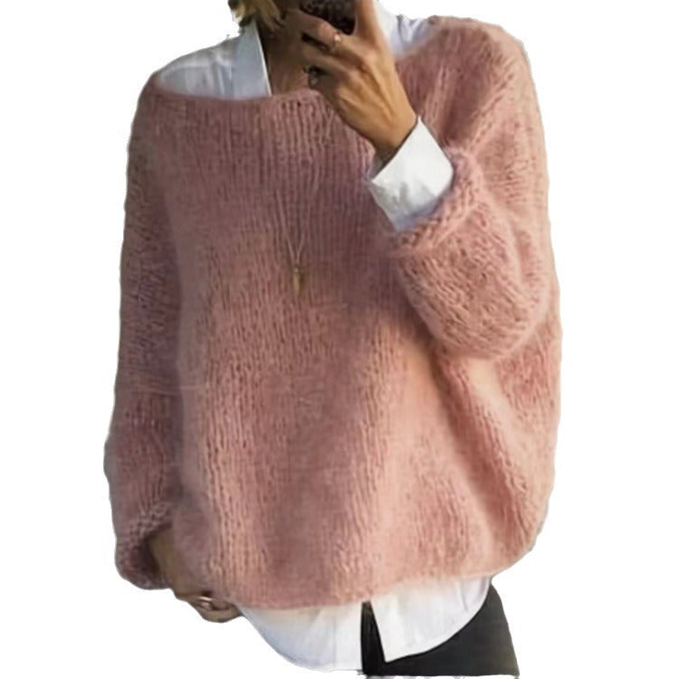 Damen Kuscheliger Oversized Pullover mit U-Boot-Ausschnitt Echoarchiv