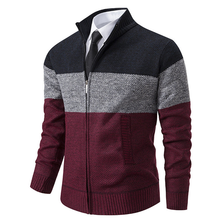 Herren modische Strickjacke mit strukturiertem Farbblockdesign Echoarchiv