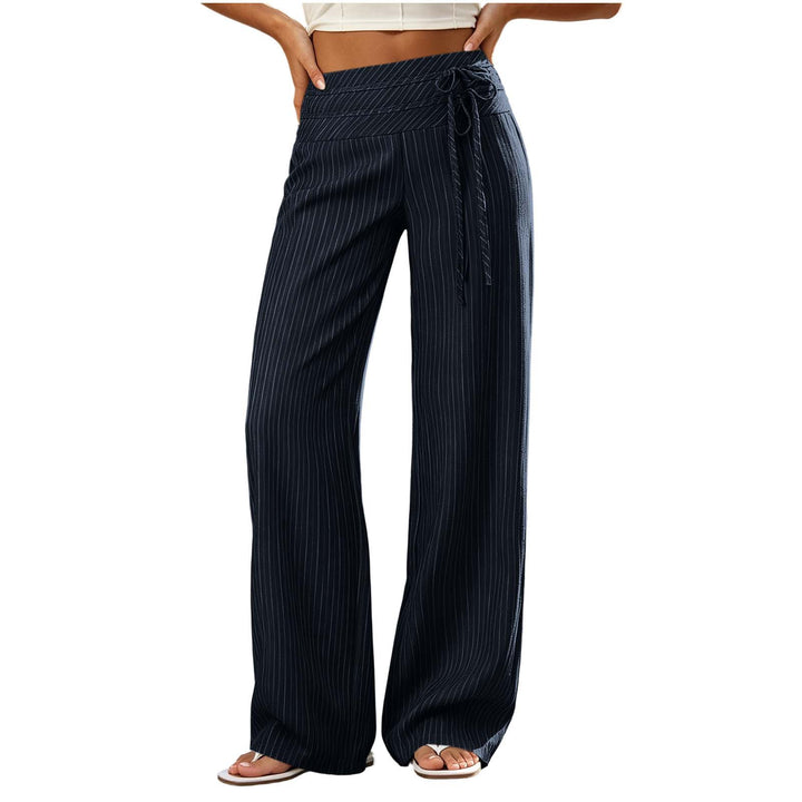 Damen Weite High-Waist Palazzo-Hose mit Streifenmuster und Bindegürtel – Avélisse