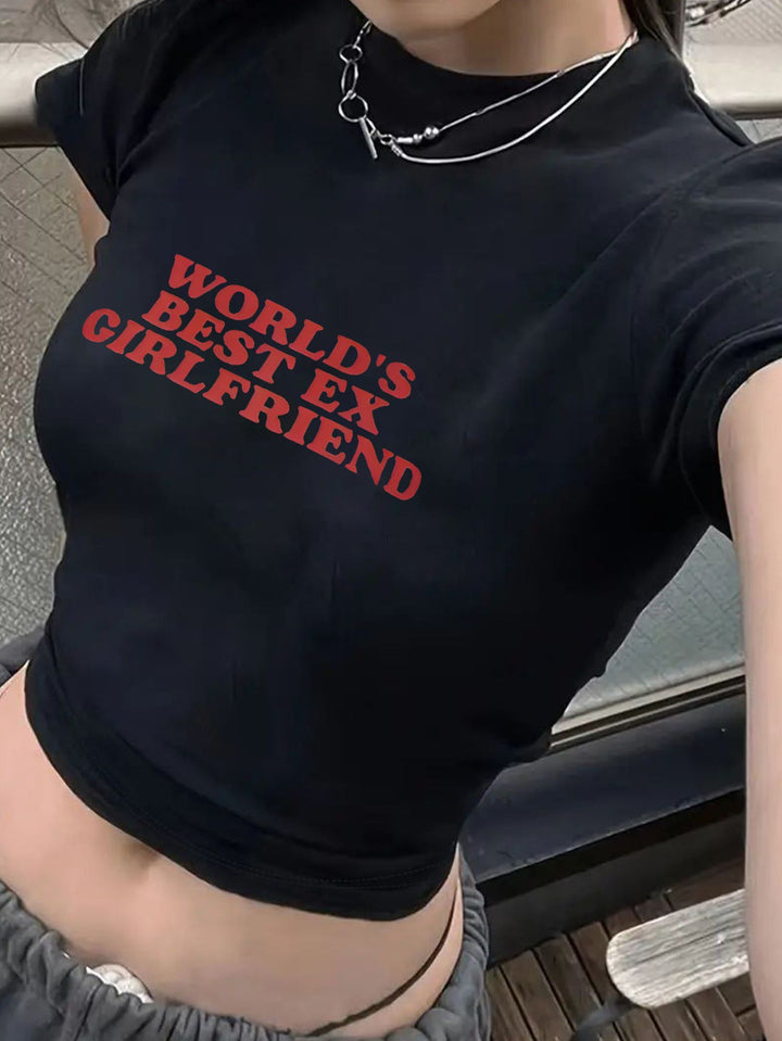 Damen Crop-T-Shirt mit auffälligem Statement-Print Echo Archiv