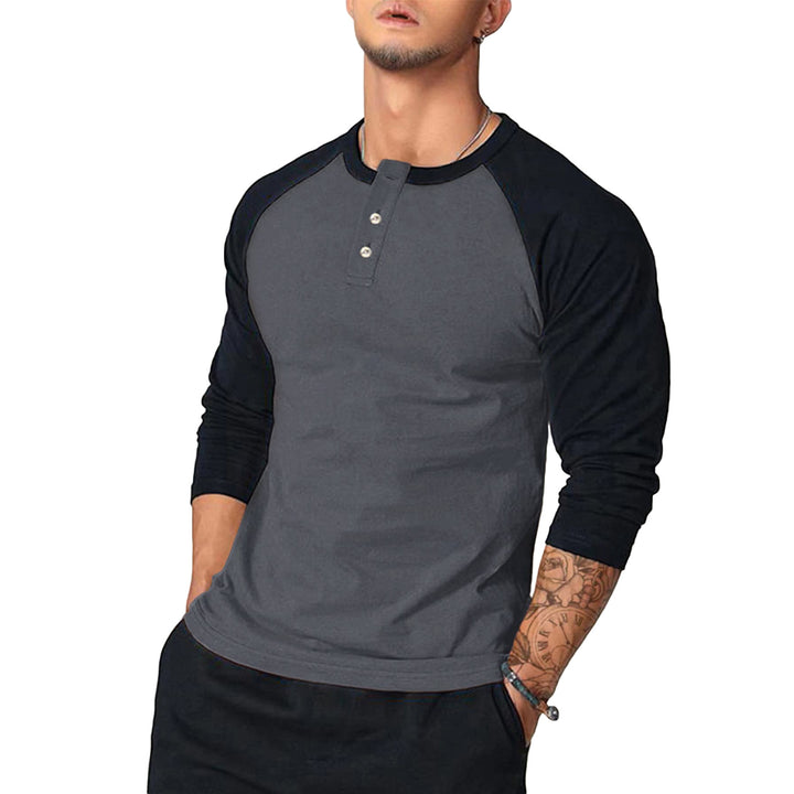 Herren Lässiges Langarm Henley-Shirt mit Kontrastärmeln Echo Archiv