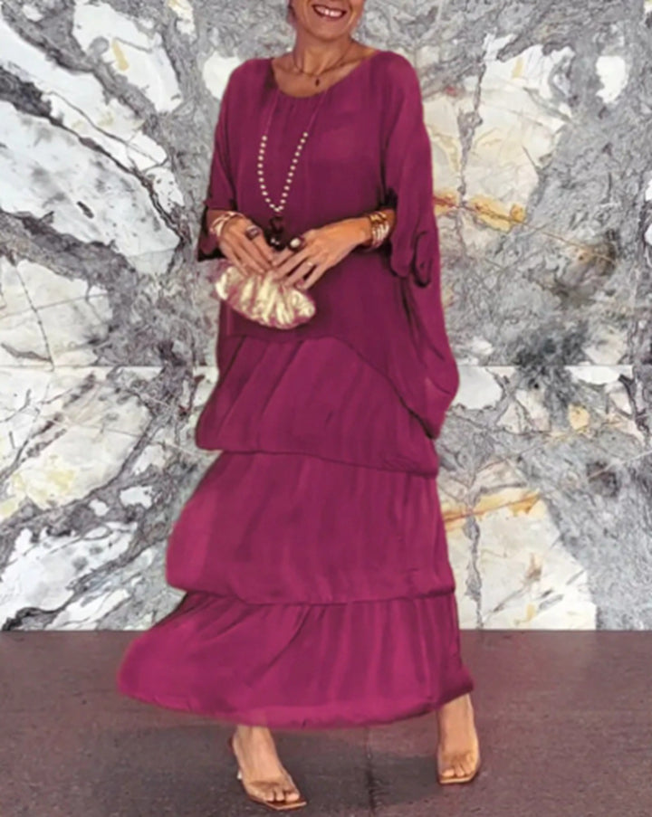 Damen nan bodenlanges Stufenkleid mit weiten Fledermausärmeln und lockerer Silhouette Echo Archiv