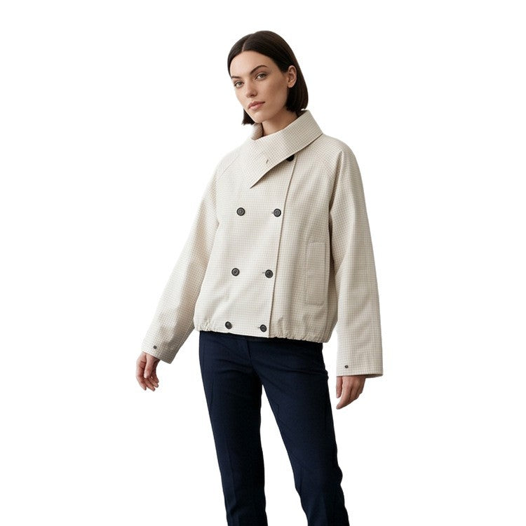 Damen Kurze Doppelreiher-Blousonjacke mit Wickelkragen und Raglanärmeln Echoarchiv