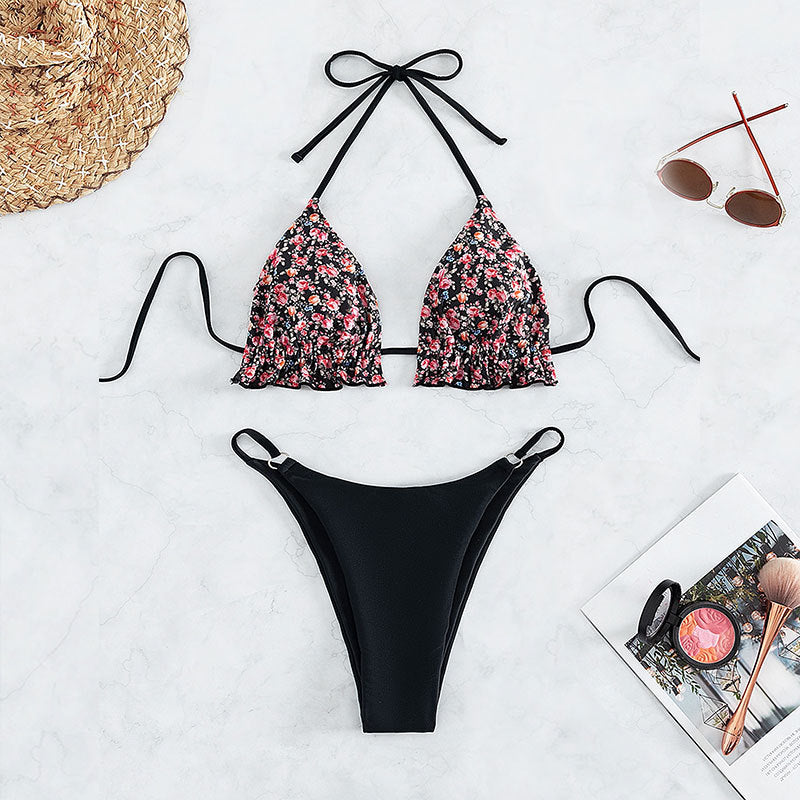 Damen Triangel-Bikini-Set mit floralem Muster und Rüschen Echo Archiv