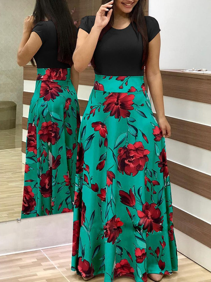 Damen Elegantes Maxikleid mit grafischem Druck und flexiblem Bund Echo Archiv