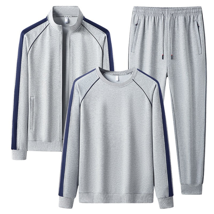Herren Dreiteiliges Freizeit-Trainingsanzug-Set aus weichem French-Terry mit Reißverschlussjacke, Rundhals-Sweatshirt & Kordel-Jogginghose Echoarchiv