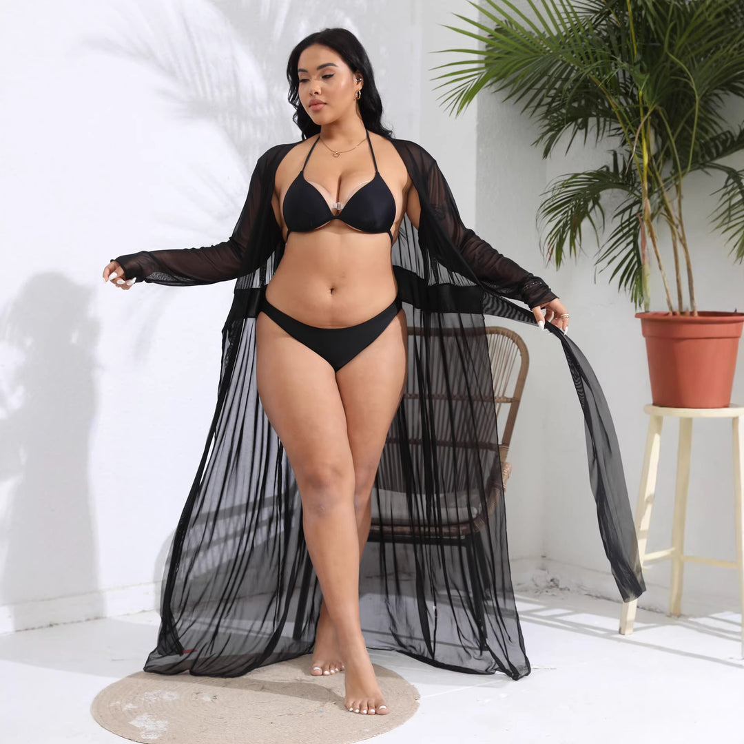 Damen transparenter Strandüberwurf mit verspieltem Taillengürtel Echo Archiv
