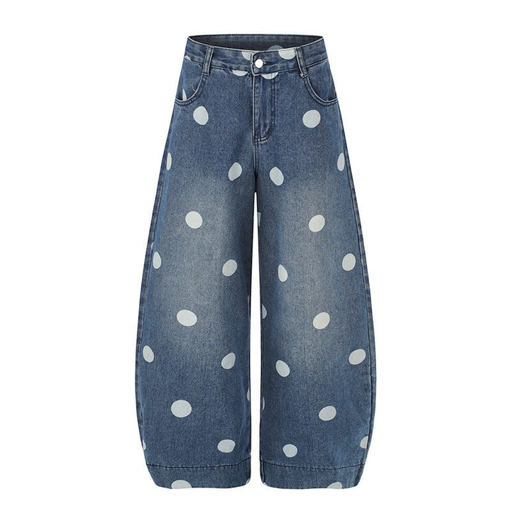 Damen Weite Jeans-Culotte im Palazzo-Stil mit hohem Bund und Punktmuster Echoarchiv