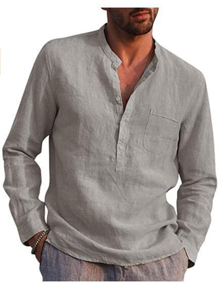Herren Leinenhemd mit klassischem Henley-Ausschnitt und Brusttasche Echoarchiv