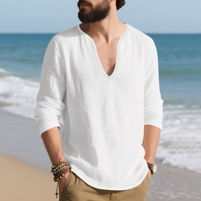 Herren lässiges Langarmshirt mit V-Ausschnitt aus atmungsaktiver Baumwolle Echoarchiv