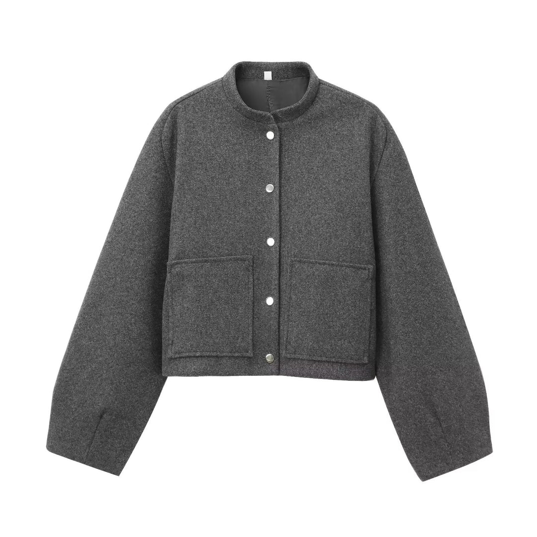 Damen Cropped Wollmix‑Jacke im Boxy‑Schnitt mit Stehkragen und aufgesetzten Taschen Echoarchiv