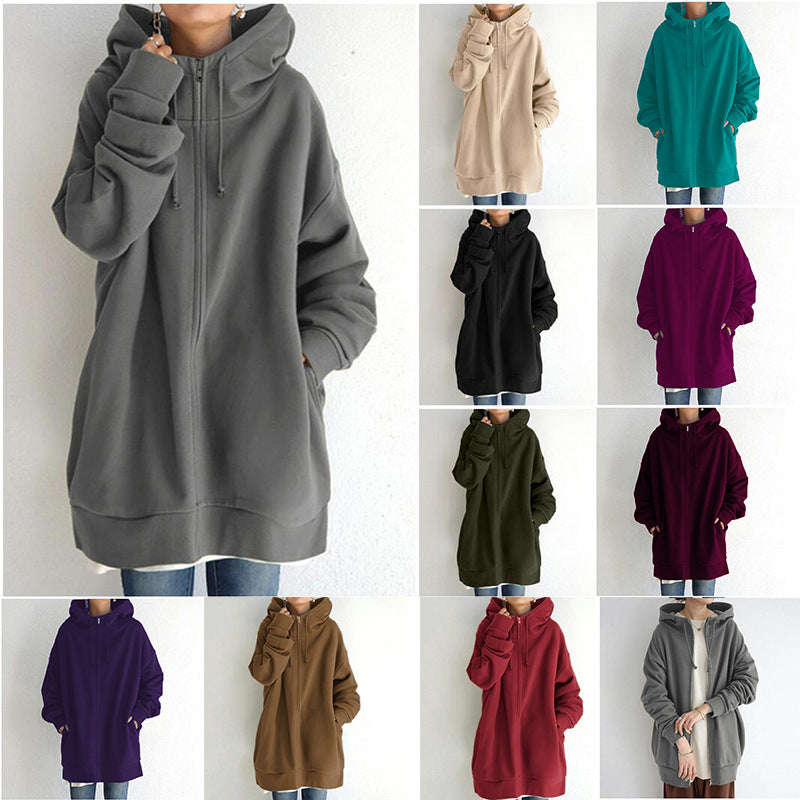 Damen nan oversized Kapuzenlongpullover mit Reißverschluss und Eingrifftaschen Echo Archiv