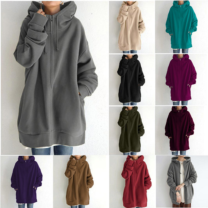 Damen nan oversized Kapuzenlongpullover mit Reißverschluss und Eingrifftaschen Echo Archiv