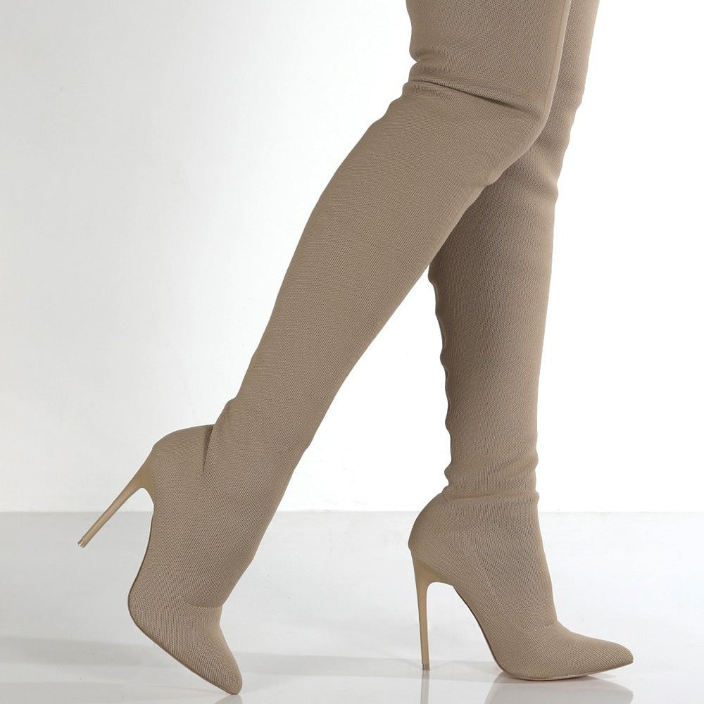 Damen Overknee-Stretch-Strickstiefel mit spitz zulaufender Schuhspitze Echoarchiv