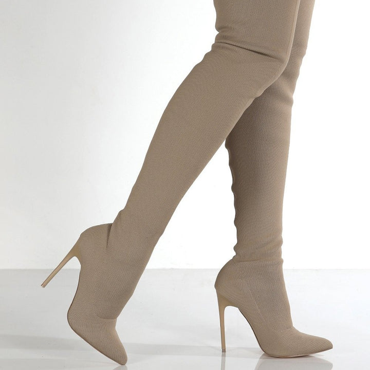 Damen Overknee-Stretch-Strickstiefel mit spitz zulaufender Schuhspitze Echoarchiv
