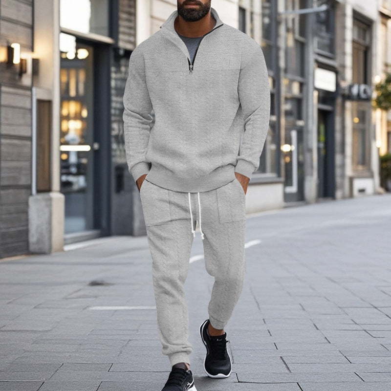Herren sportliches Fleece-Set mit halbem Reißverschluss und praktischen Taschen Echoarchiv