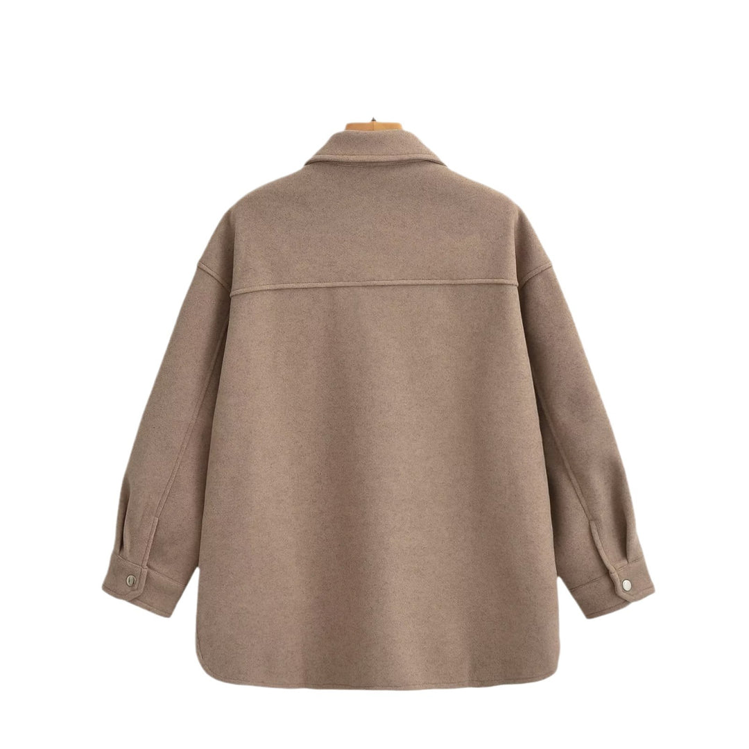 Damen Oversized Teddy-Hemdjacke mit Druckknopfverschlüssen und aufgesetzten Brusttaschen Echo Archiv