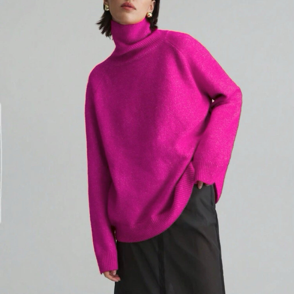 Damen Oversize Rollkragen-Feinstrickpullover mit Raglanärmeln und seitlichen Schlitzen – Mavelle
