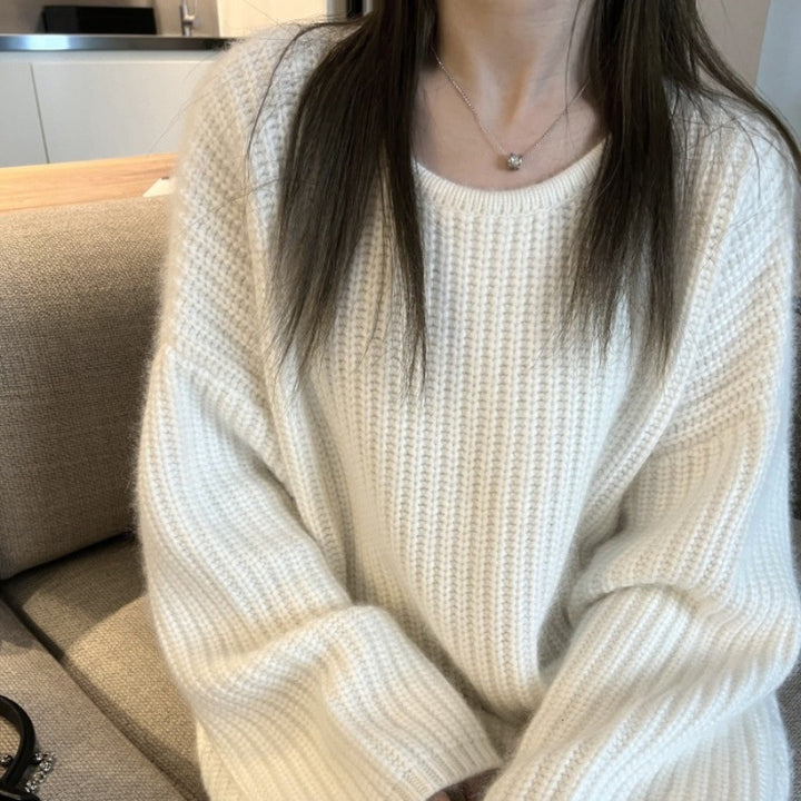 Damen Oversize Flauschpullover im Mohair‑Look mit strukturierter Rippenoptik Echoarchiv