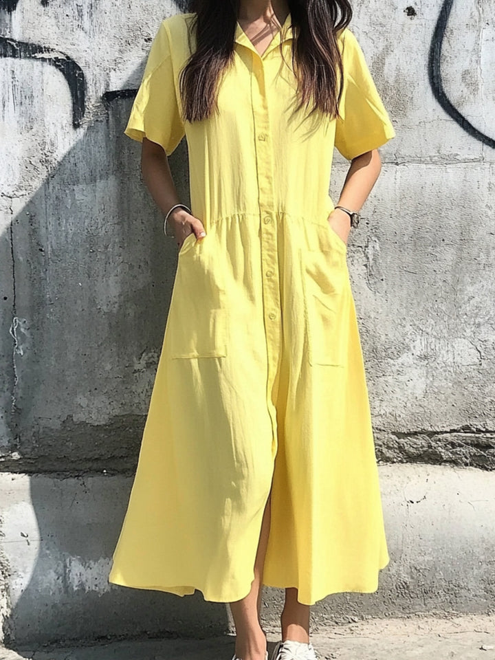 Damen Midi-Kleid mit Knopfleiste und praktischen Taschen Echo Archiv