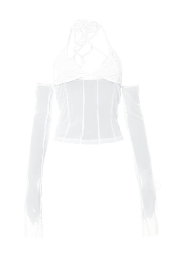 Damen Crop-Top mit transparentem Design und raffinierten Rüschenärmeln Echo Archiv