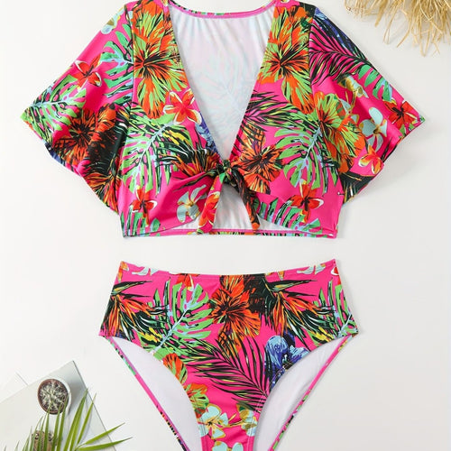 Damen Bikini-Set mit floralen Mustern und leichtem Überwurf Echo Archiv