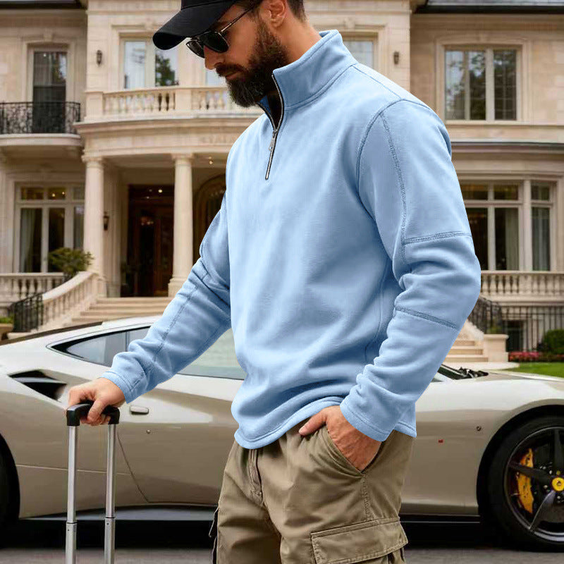 Herren Halbzip-Sweatshirt mit Stehkragen und markanten Nahtdetails – Cavarno