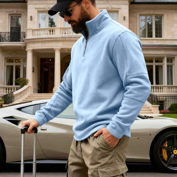 Herren Halbzip-Sweatshirt mit Stehkragen und markanten Nahtdetails – Cavarno