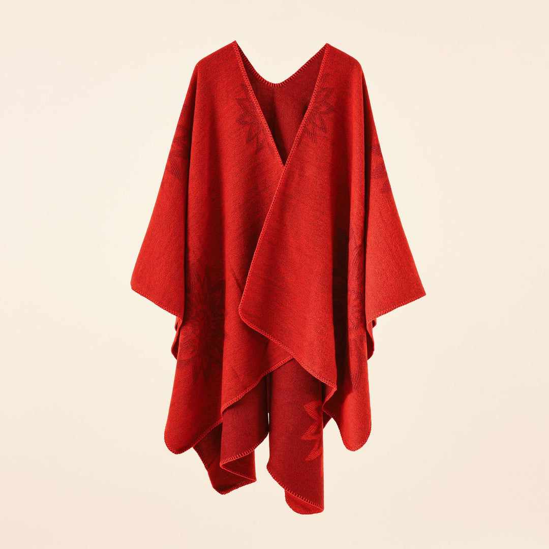 Damen Oversize‑Umhang im Wendefinish mit floraler Intarsienstickerei – Célinea