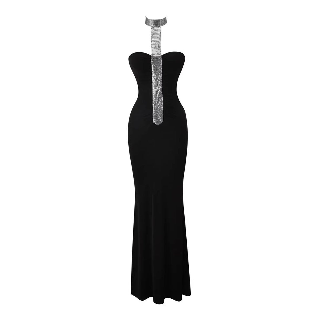 Damen Hochwertiges Maxikleid mit schimmerndem Halsband Echo Archiv