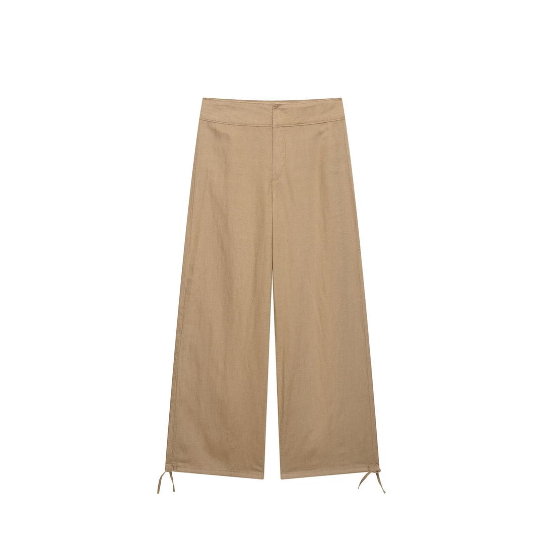 Damen Hochtaillierte Leinen-Mix Weite Hose mit Tunnelzug-Bund und Kordel-Saum Echo Archiv