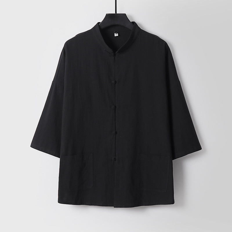 Unisex Locker geschnittene Leinen-Baumwoll Jacke mit Stehkragen Echoarchiv