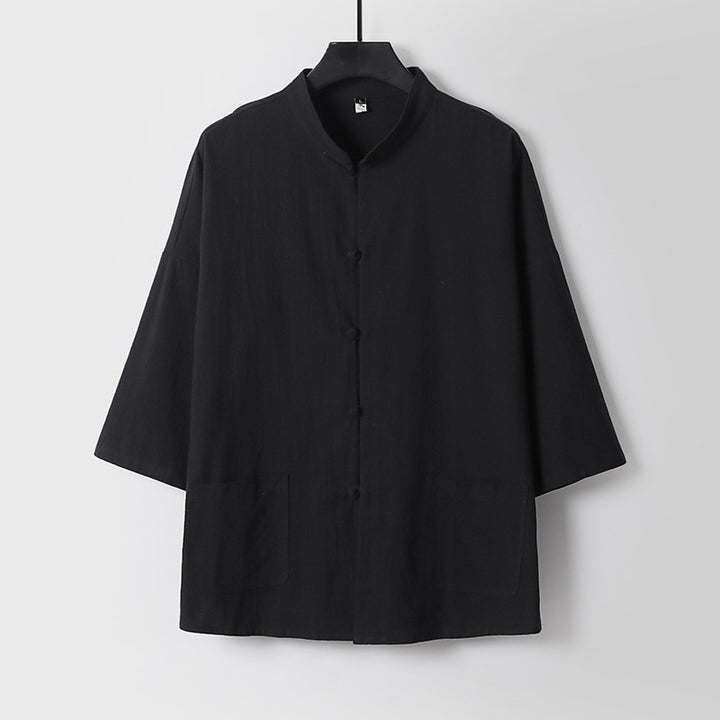 Unisex Locker geschnittene Leinen-Baumwoll Jacke mit Stehkragen Echoarchiv
