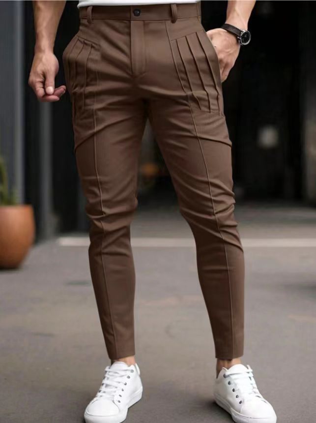 Herren nan schmale Bundfalten-Chino mit dekorativen Längsfalten und tapered Bein Echo Archiv