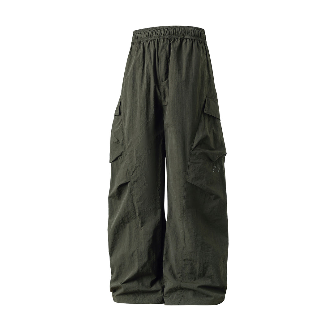 Unisex Extraweite Nylon‑Cargo‑Palazzohose mit elastischem Comfort‑Bund und asymmetrischen Klappentaschen Echo Archiv