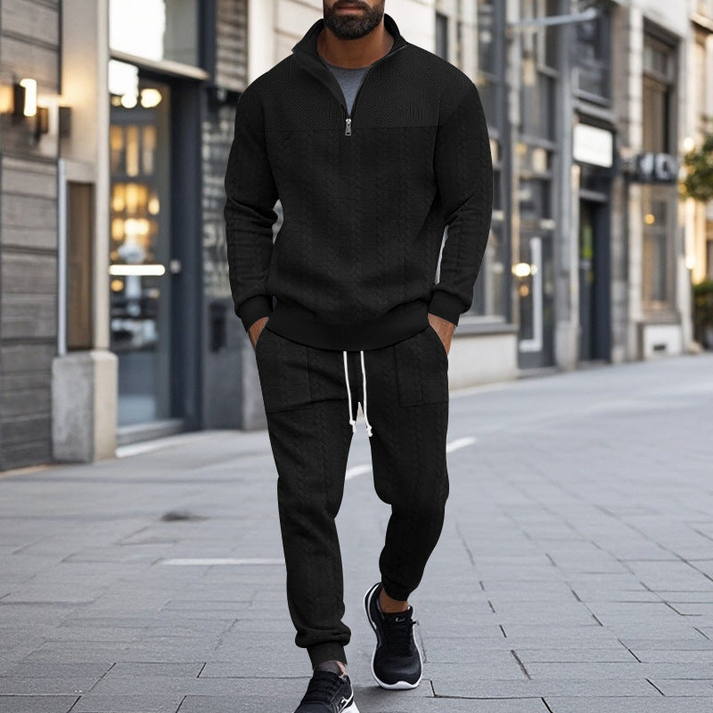 Herren sportliches Fleece-Set mit halbem Reißverschluss und praktischen Taschen Echoarchiv