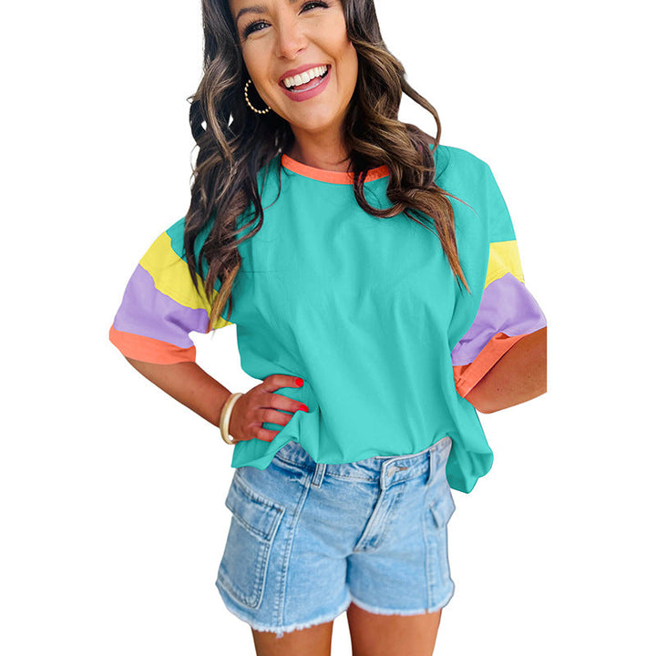 Damen Lässiges T-Shirt mit Bunten Ärmeln Echoarchiv