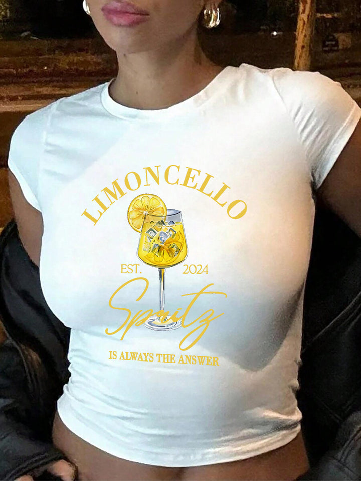 Damen Crop-T-Shirt mit kreativem Cocktail-Design Echo Archiv