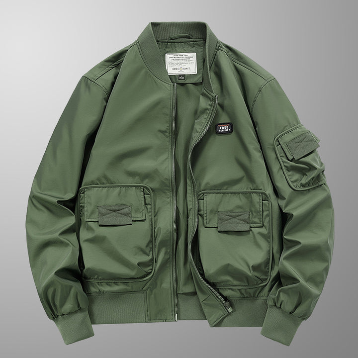 Herren Leichte Nylon-Bomberjacke im Utility‑Stil mit großen Fronttaschen und Ärmeltasche – Brevano